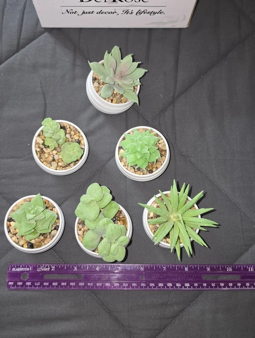 White Ceramic Mini Planter Set with Green Faux Succulents (6-Pack)